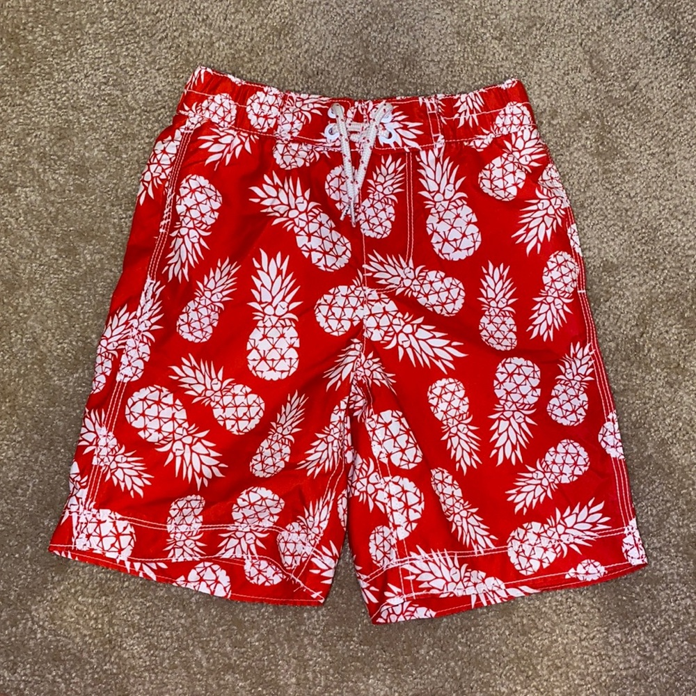 Gap Red Orange and White Pineapple Swim Trunks